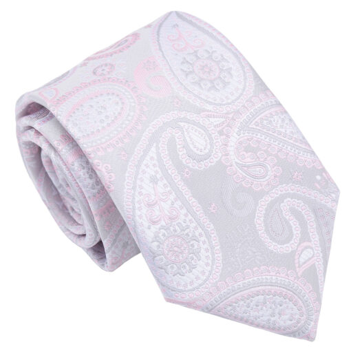 Silver & Pink Paisley Bohemian Tie
