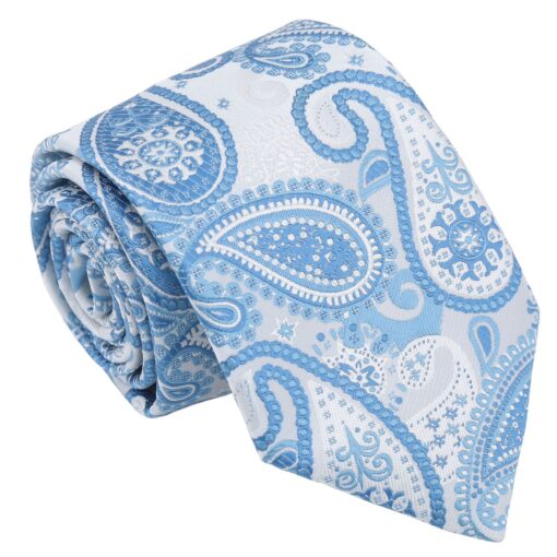 White & Blue Paisley Bohemian Tie