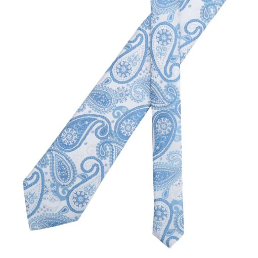 White & Blue Paisley Bohemian Modern Classic Tie