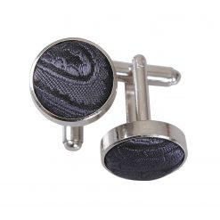 Charcoal Grey Paisley Silver Plated Cufflinks