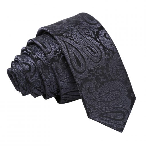 Charcoal Grey Paisley Skinny Tie – James Alexander