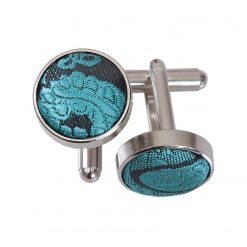 Teal Paisley Silver Plated Cufflinks