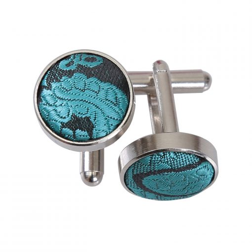 Teal Paisley Silver Plated Cufflinks