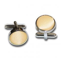 Pale Yellow Satin Inlay Silver Plated Cufflinks