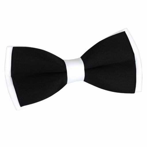 Black & White Satin Pre-Tied Thistle Bow Tie