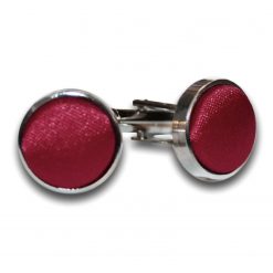 Burgundy Satin Inlay Silver Plated Cufflinks