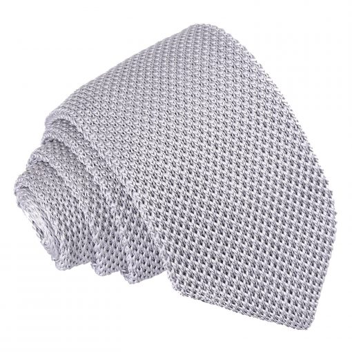 Silver Knitted Slim Tie