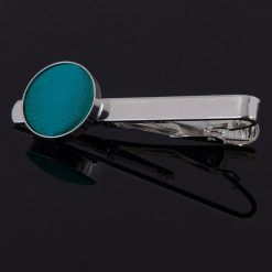 Teal Satin Inlay Tie Clip