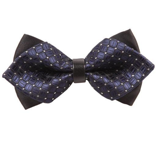 Navy Blue Covert Checks Pre-Tied Diamond Tip Bow Tie