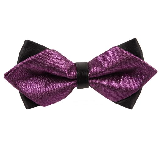 Purple Plain Metallic Pre-Tied Diamond Tip Bow Tie