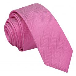 Fuchsia Pink Herringbone Silk Skinny Tie