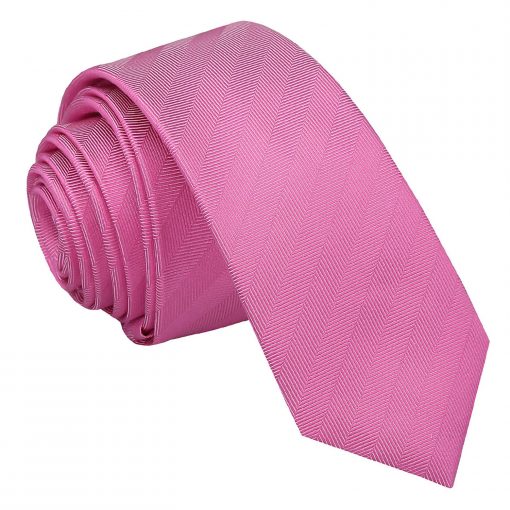 Fuchsia Pink Herringbone Silk Skinny Tie