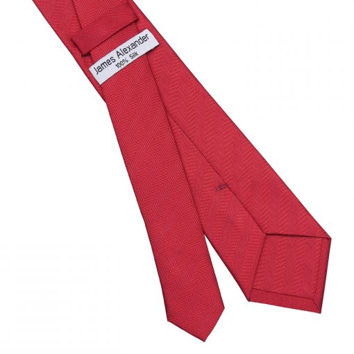 Red Herringbone Silk Slim Tie