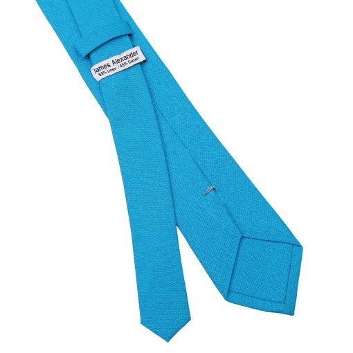 Turquoise Blue Hopsack Linen Slim Tie