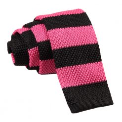 Hot Pink & Black Striped Knitted Skinny Tie