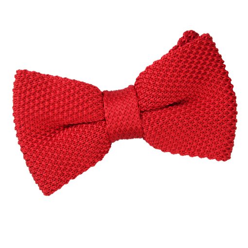 Crimson Red Knitted Pre-Tied Thistle Bow Tie