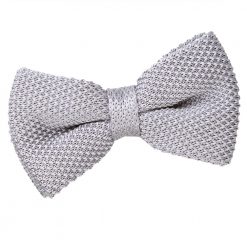 Silver Knitted Pre-Tied Bow Tie