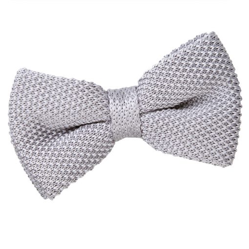 Silver Knitted Pre-Tied Bow Tie
