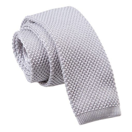 Silver Knitted Skinny Tie