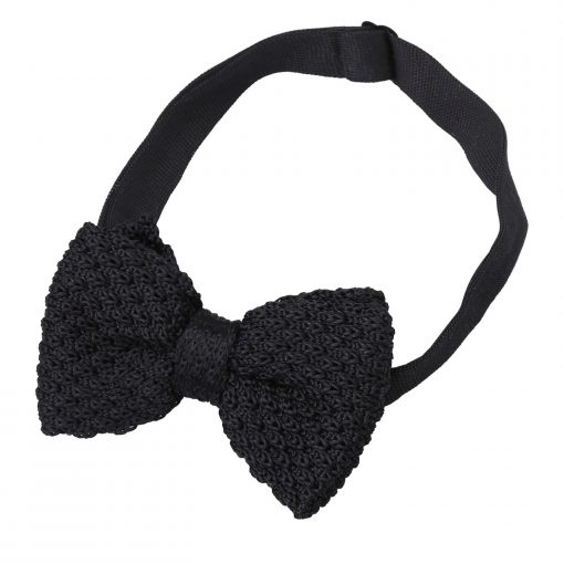 Black Grenadine Silk Knitted Pre-Tied Bow Tie