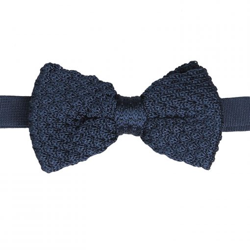 Navy Blue Grenadine Silk Knitted Pre-Tied Bow Tie