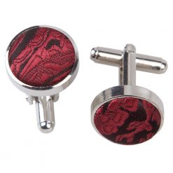 Burgundy Paisley Silver Plated Cufflinks