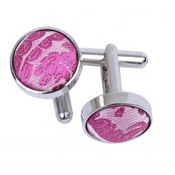 Fuchsia Pink Paisley Silver Plated Cufflinks