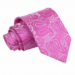 Fuchsia Pink Paisley Pre-Folded Pocket Square One Peak
