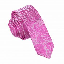 Fuchsia Pink Paisley Pre-Folded Pocket Square One Peak