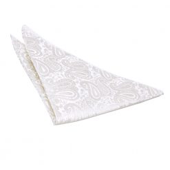Ivory Paisley Pre-Folded Pocket Square Puff