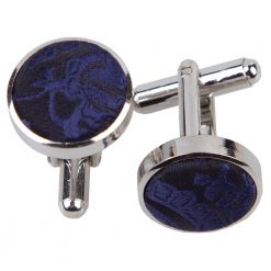 Navy Blue Paisley Silver Plated Cufflinks