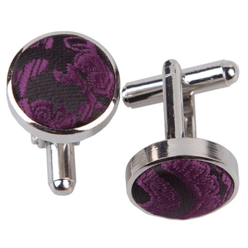 Purple Paisley Silver Plated Cufflinks