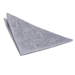 Silver Paisley Pre-Folded Pocket Square One Peak