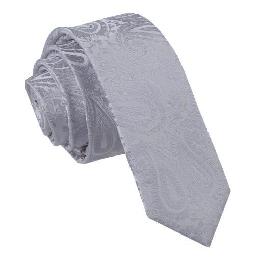 Silver Paisley Skinny Tie