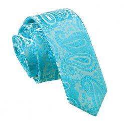 Turquoise Paisley Skinny Tie