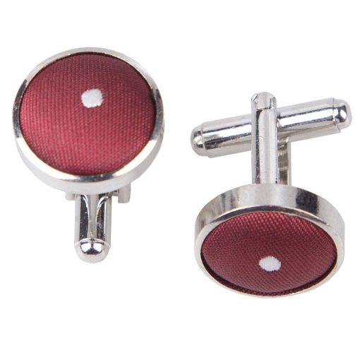 Burgundy Pin Dot Silver Plated Cufflinks