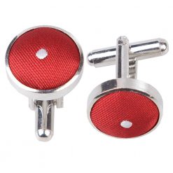 Dark Red Pin Dot Silver Plated Cufflinks