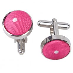 Hot Pink Pin Dot Silver Plated Cufflinks