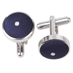 Navy Blue Pin Dot Silver Plated Cufflinks