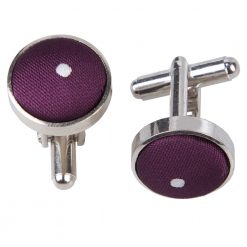 Purple Pin Dot Silver Plated Cufflinks