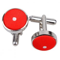 Red Pin Dot Silver Plated Cufflinks