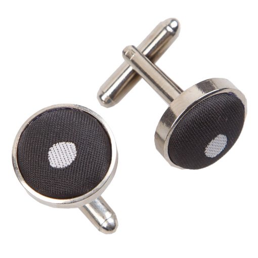 Black Polka Dot Classic Silver Plated Cufflinks