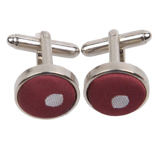 Burgundy Polka Dot Classic Silver Plated Cufflinks