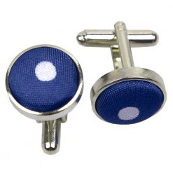 Navy Blue Polka Dot Classic Silver Plated Cufflinks