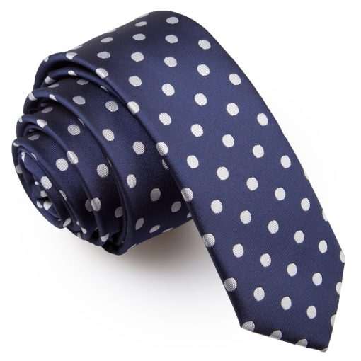 Navy Blue Polka Dot Classic Skinny Tie