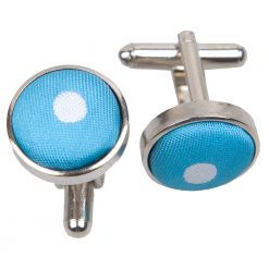 Robin's Egg Blue Polka Dot Classic Silver Plated Cufflinks