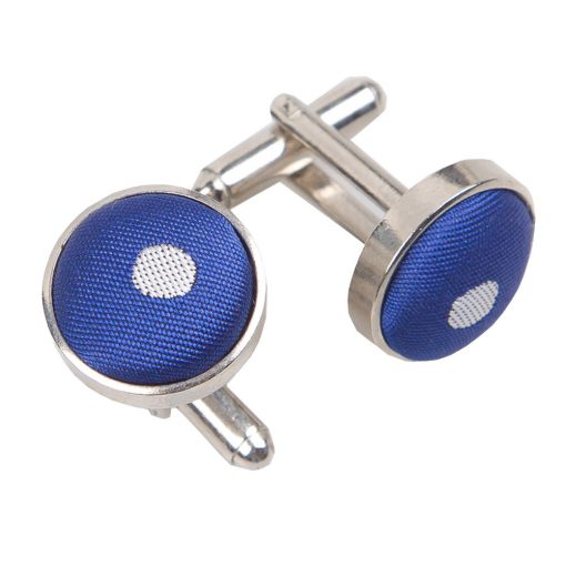 Royal Blue Polka Dot Classic Silver Plated Cufflinks