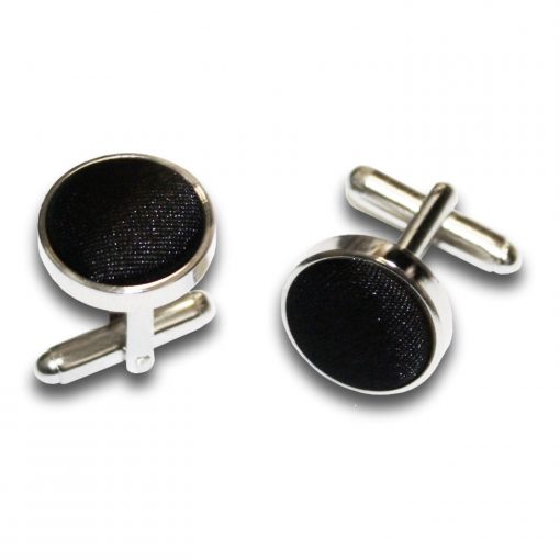 Black Satin Inlay Silver Plated Cufflinks