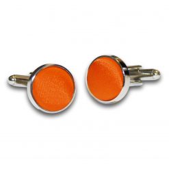 Burnt Orange Satin Inlay Silver Plated Cufflinks