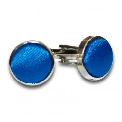 Electric Blue Satin Inlay Silver Plated Cufflinks